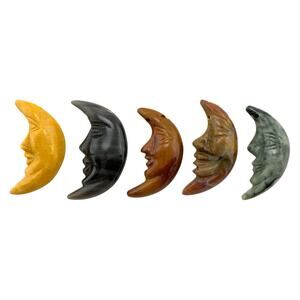 Carved Crescent Moon Face Gemstone Agate Beads Pendant (5) Drilled for Jewelry